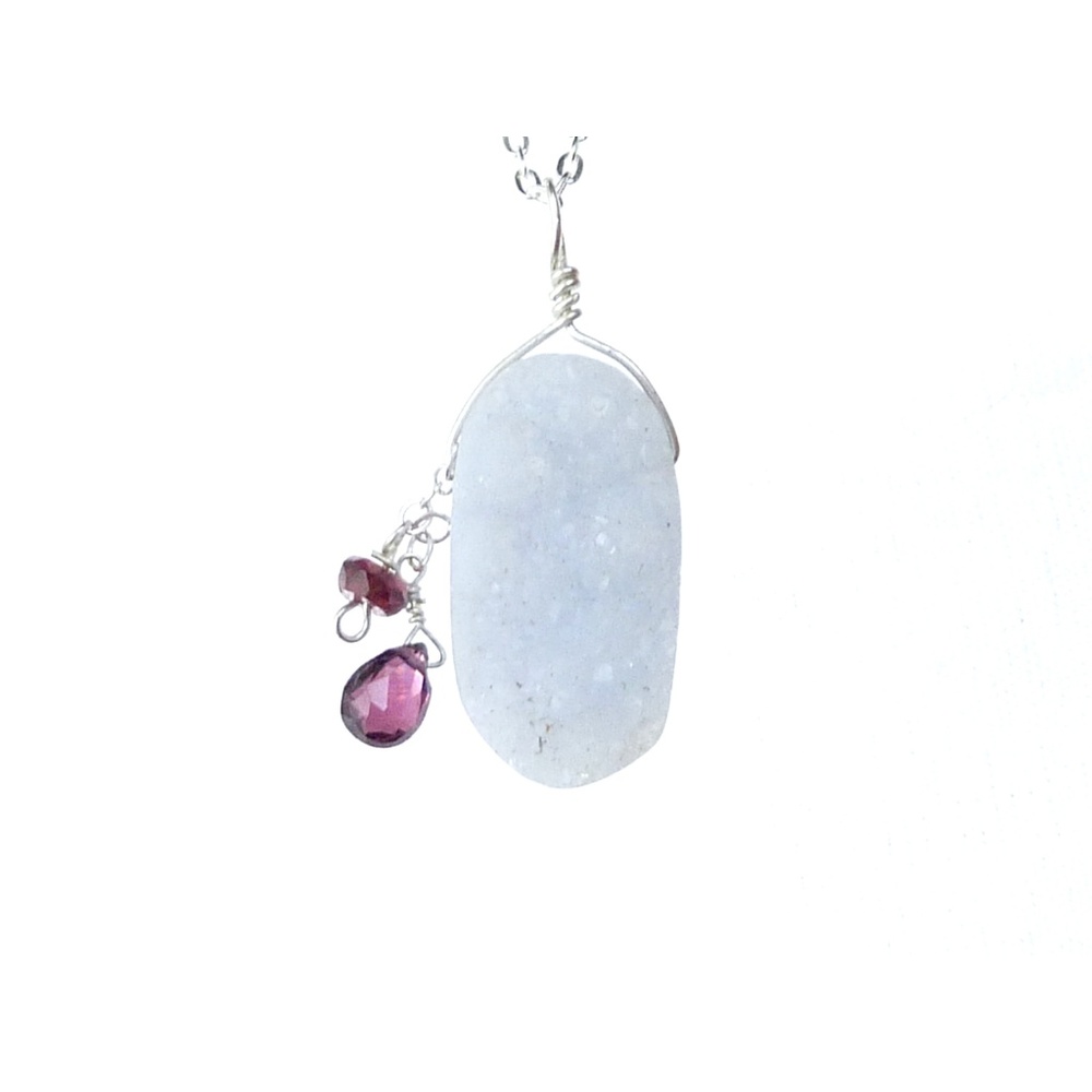 Druzy Garnet Necklace 925 Sterling Silver